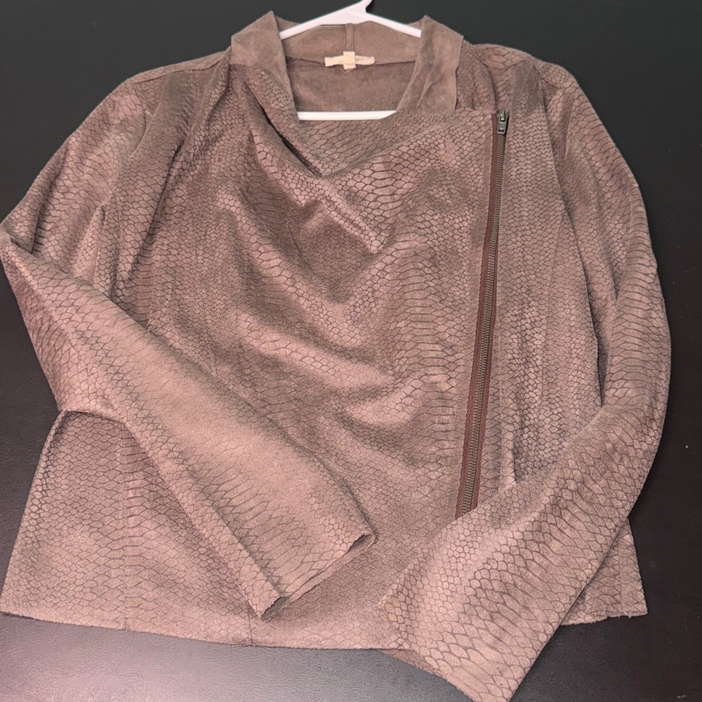 Mystree Taupe snake design zip up scarf jacket - Picture 7 of 10